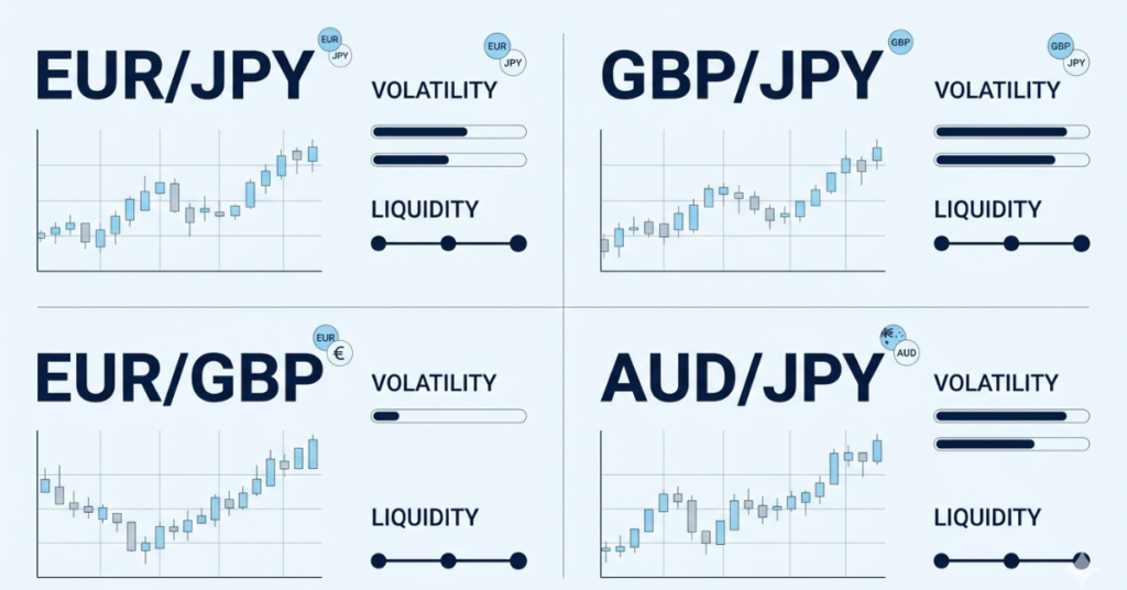Comparison of the most traded cross currency pairs in forex