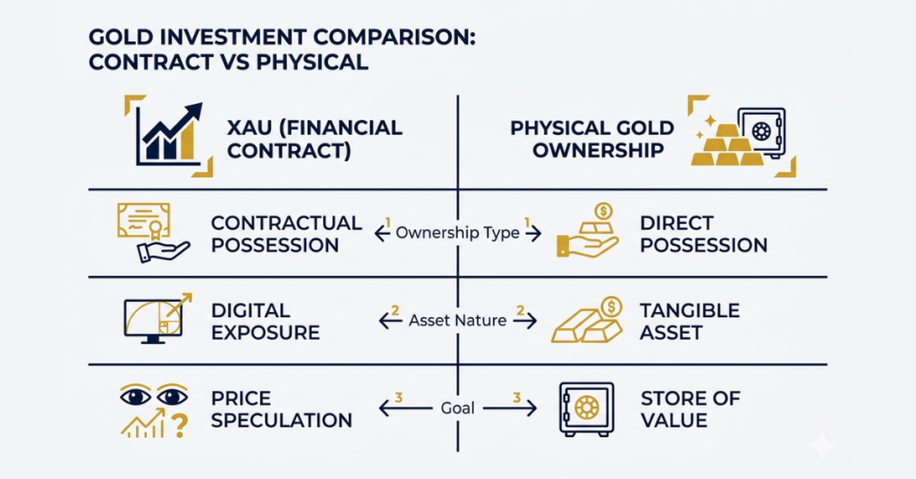 difference between xau trading and physical gold ownership explained