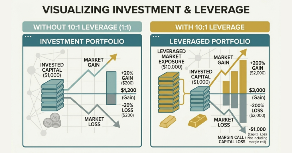 Comparison of stock trading results with and without leverage