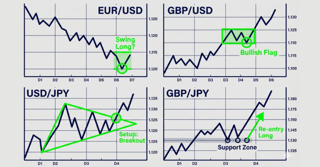 Best forex pairs for swing trading including EUR/USD, GBP/USD, USD/JPY and GBP/JPY