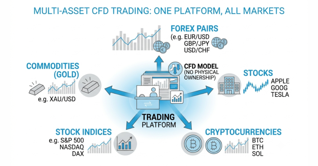 Different asset classes available through CFD trading