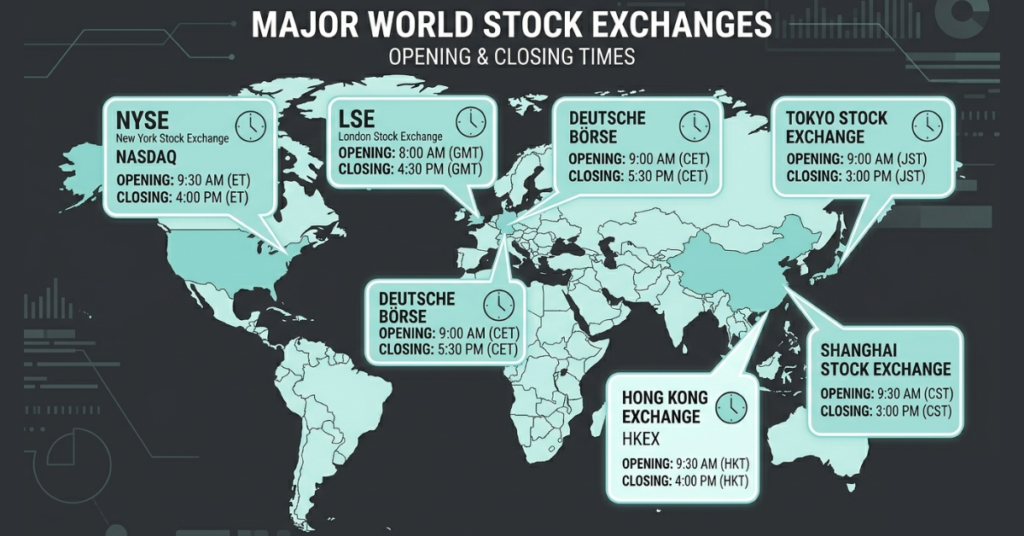 Global stock market opening times and trading session overlap chart