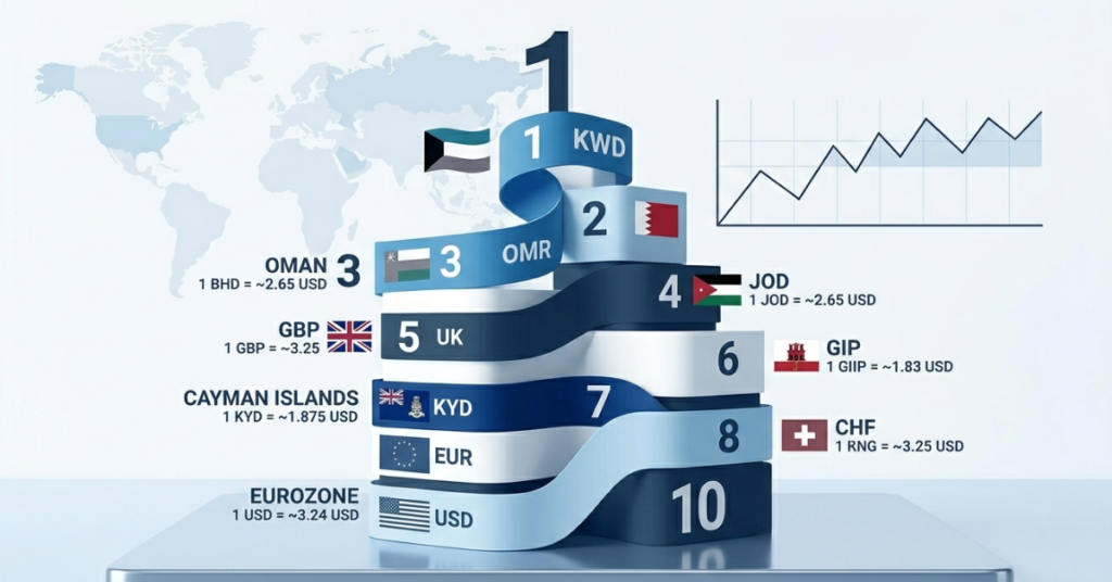 Top 10 most valuable currencies in the world ranked by exchange rate
