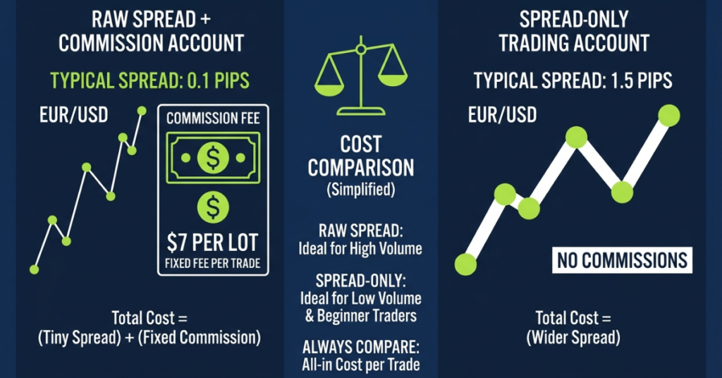 MT5 commission vs spread-only account