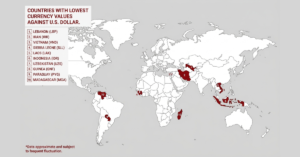 Which country has the lowest value of one dollar
