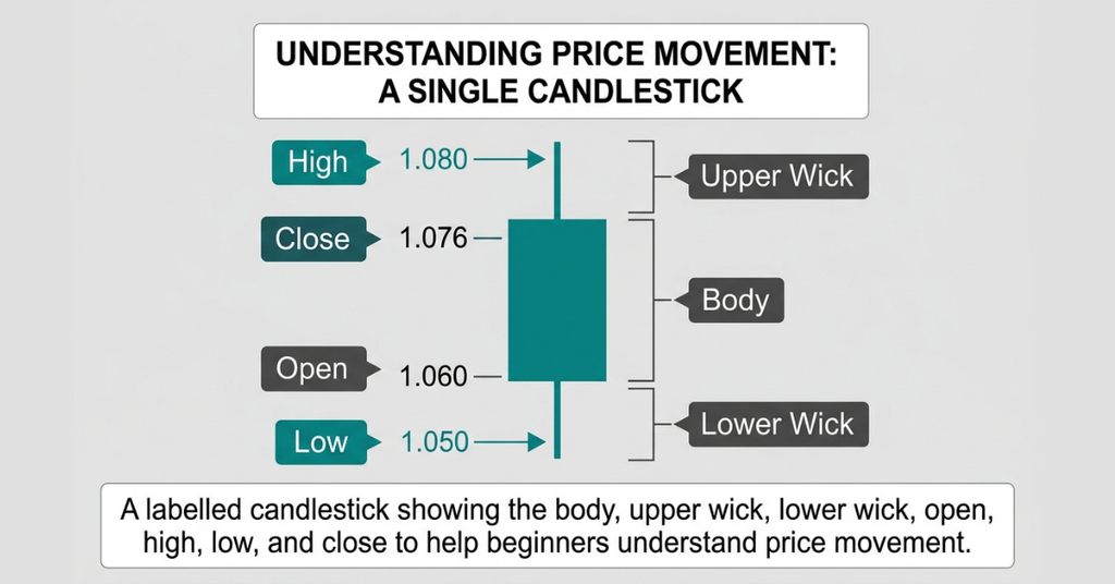 Forex candlestick chart showing body and wicks

